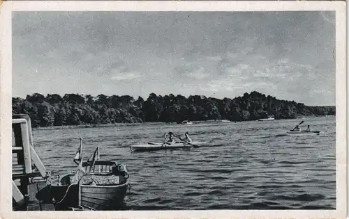 Ansichtskarte Lehnitz-Oranienburg Anlegestelle, Motorboot, Ruderer 1940