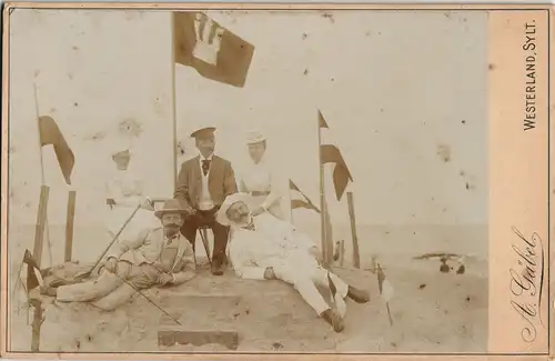 Westerland-Sylt CDC Kabinettfoto Männer am Strand 1880 Kabinetfoto