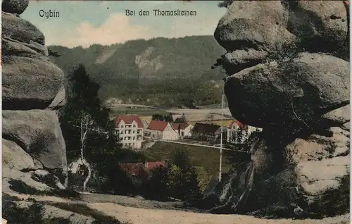 Ansichtskarte Oybin Durchblick bei den Thomassteinen 1910