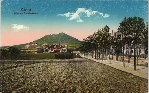 Görlitz Zgorzelec Aus der Ferne Straßenpartie zur Landeskrone 1912