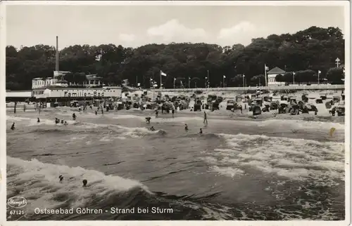 Ansichtskarte Göhren (Rügen) Strandhalle und Strand bei Sturm 1932