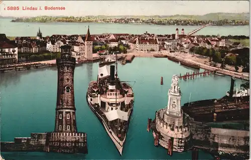 Ansichtskarte Lindau (Bodensee) Hafen, Dampfer - Fähre Künstlerkarte 1913