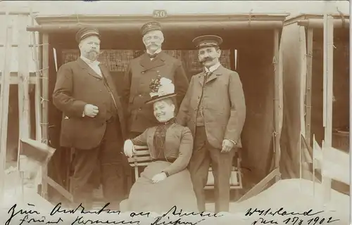 Westerland-Sylt Frau mit Männern im Strandzelt 1902 Privatfoto Foto