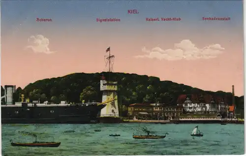 Ansichtskarte Kiel Acheron Signalstation Seebadeanstalt 1914