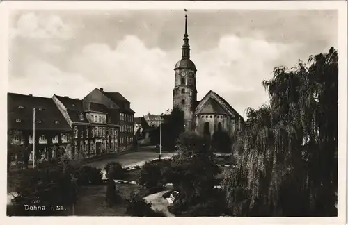 Ansichtskarte Dohna Straßenpartie an der Kirche 1939
