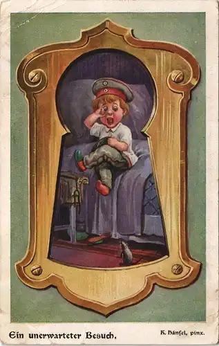 Ansichtskarte  Kind aus Soldat - Schlüsselloch - Künstlerkarte 1916