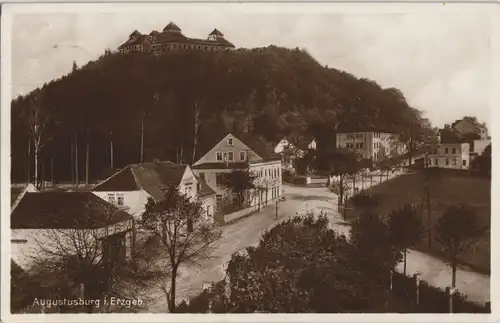 Ansichtskarte Augustusburg Erzgebirge Straßenpartie 1932