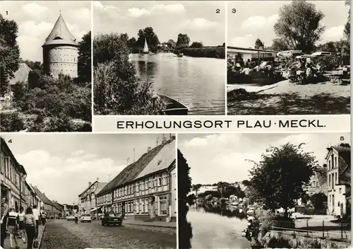 Plau (am See) DDR Mehrbild-AK mit Burg-Turm, An der Eide, Straßen uvm. 1977