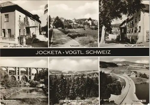 Jocketa-Pöhl DDR Mehrbild-AK mit HOG, Gasthof, Julius-Mosen-Turm uvm. 1966/1965