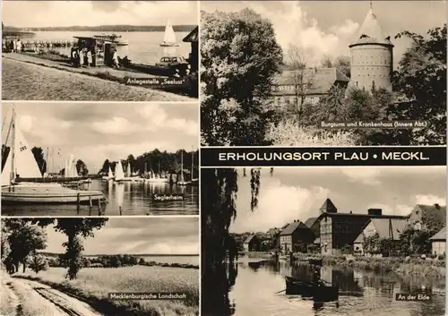 Plau (am See) DDR Mehrbild-AK mit Burgturm, Krankenhaus, See, Landschaft uvm. 1971/1970