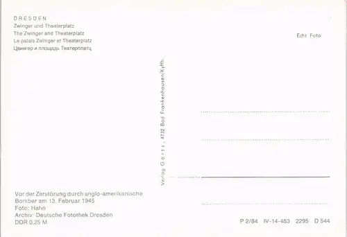 Ansichtskarte Dresden Zwinger und Theaterplatz Luftaufnahme DDR Ansicht 1984