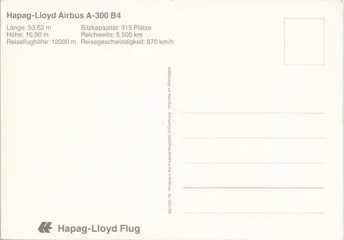 Ansichtskarte  Hapag-Lloyd Airbus A-300 B4 Flugzeug Motiv-AK 1990