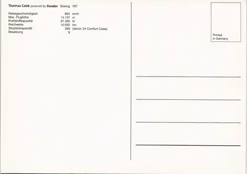 Ansichtskarte  Thomas Cook Reise-Flieger Flugzeug Condor Boeing 767 2000