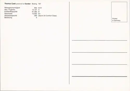 Ansichtskarte  Condor Boeing 767 Reiseflieger der Thomas Cook 2000