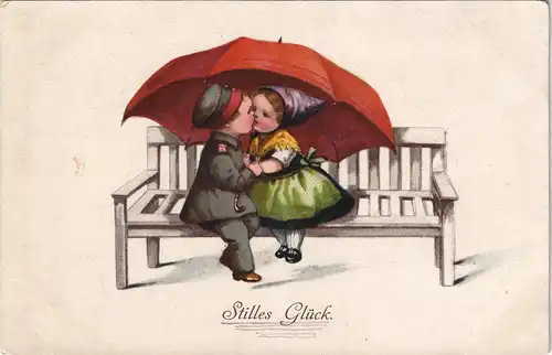 Ansichtskarte  Junge Mädchen Künstlerkarte Bank Uniform Stilles Glück 1918