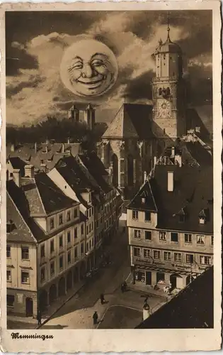 Ansichtskarte Memmingen Mond Künstlerkarte Blick auf Markt 1932