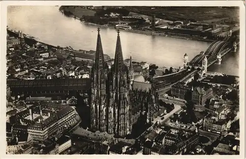 Ansichtskarte Köln Fliegeraufnahme mit Blick auf Haupt-Bahnhof u. Dom 1933
