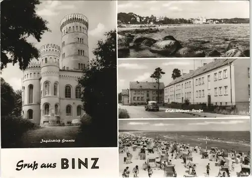Binz (Rügen) DDR Mehrbild-AK mit Jagdschloss Granitz, Straße, Strand 1984