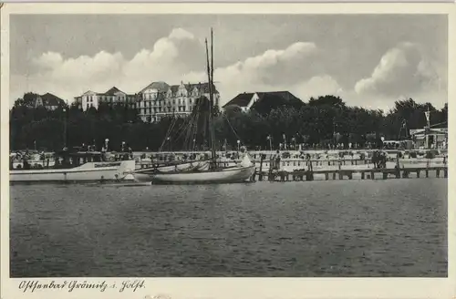 Ansichtskarte Grömitz (Holstein) Strand Hotel, Hafen 1937