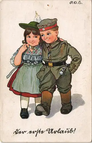 Ansichtskarte  Kinder als Soldaten - Mädchen, Künstlerkarte 1916