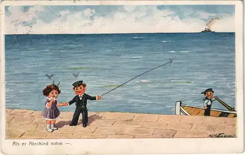 Militaria Kinder Künstlerkarte Matrose als der Abschied kam 1917