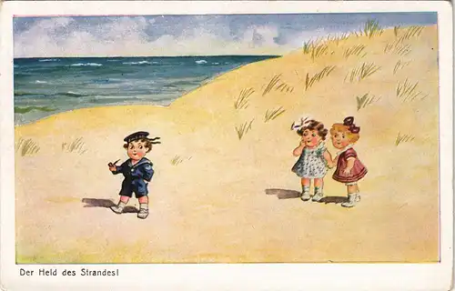 Kind als Matrose - Der Held des Strandes Militaria Künstlerkarte 1916