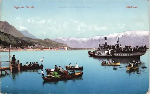 Riva del Garda Lago di Garda / Gardasee Dampfer u. Ruderboote 1910