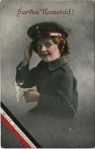 Servus Kamerad! Junge rauchend in Uniform 1916   gelaufen Feldpost