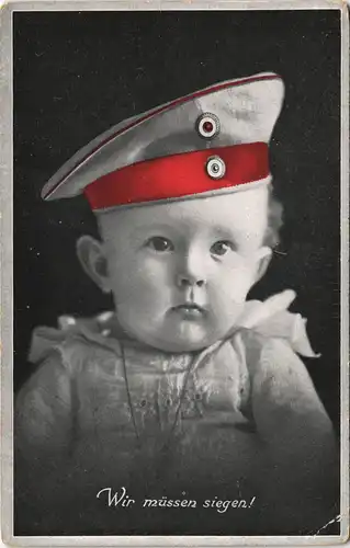 Ansichtskarte  Militär/Propaganda 1.WK Kind Junge mit Militär-Mütze 1915