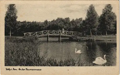 Postcard Stolp Słupsk Brücke Neumannaue 1934