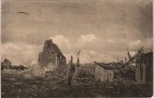 Feldpostkarte 1. WK Zerstörter Ort 1918/  Deutsche Feldpost (Stempel)
