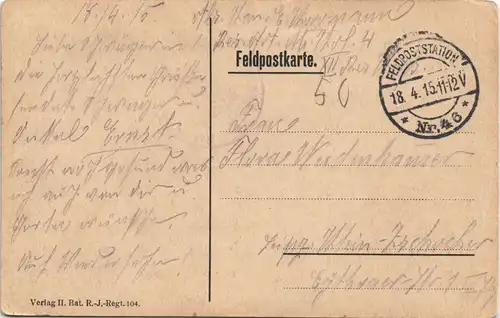 Saint-Souplet Feldpostkarte 1.WK Lademann 1915 Stempel Feldpoststation Nr. 46