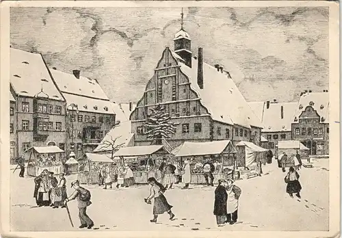 Ansichtskarte Grimma Marktplatz im Winter Künstlerkarte 1928