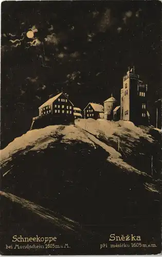 Krummhübel Karpacz Schneekoppe bei Mondschein Künstlerkarte 1924