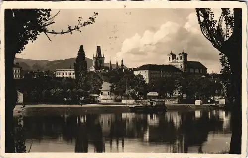Postcard Leitmeritz Litoměřice Blick auf Stadt und Anlegestelle 1939