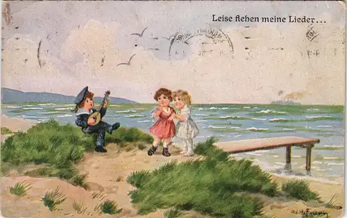 Künstlerkarte Ad. Hoffmann Leise flehen meine Lieder 1918   1. Weltkrieg