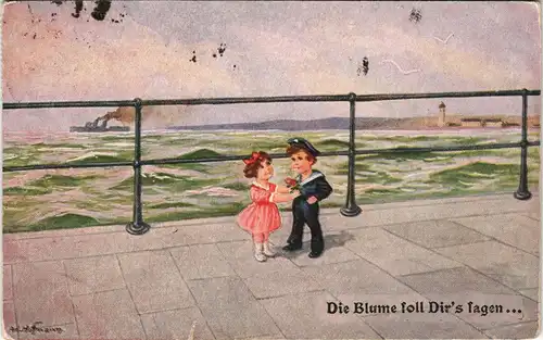 Ansichtskarte  Künstlerkarte mit Kindern "Die Blume soll Dir`s zeigen" 1922