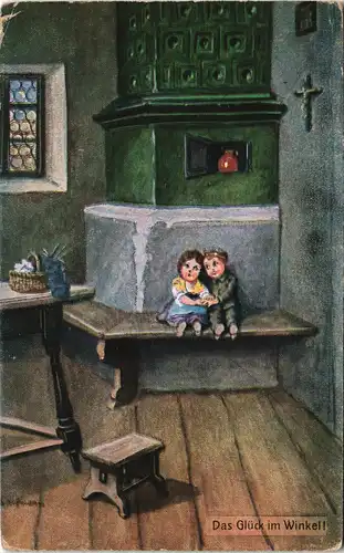 Künstlerkarte "Das Glück im Winkel" mit Kindern 1917