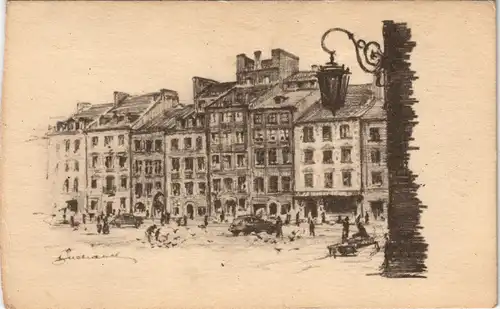 Postcard Warschau Warszawa Altstädter Ring - Künstlerkarte 1952