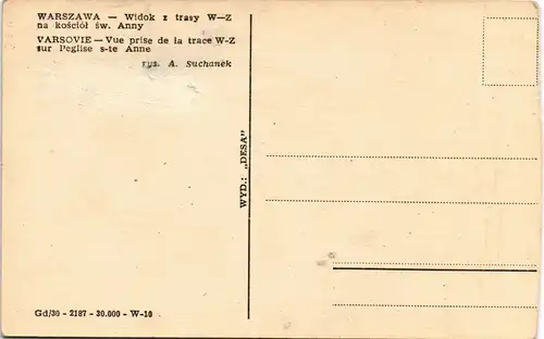 Postcard Warschau Warszawa Trasa W-Z, Künstlerkarte 1952