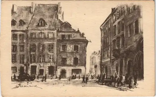 Warschau Warszawa Platz (Rynek) Starego Miasto - Künstlerkarte 1953