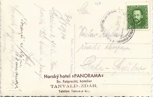 Postcard Tannwald Tanvald Horsky Hotel 1934