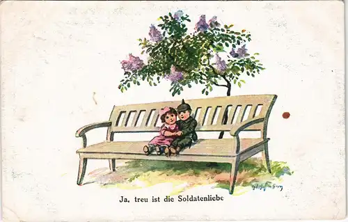 Ja, treu ist die Soldatenliebe, Feldpostkarte 1. Weltkrieg 1917   gel Feldpost