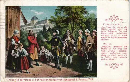 Ansichtskarte Potsdam Schloss Sanssouci Friedrich und der Mühlenbesitzer 1912