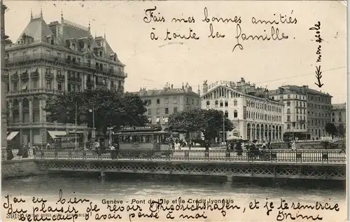 Ansichtskarte Genf Genève Straße Credit lyonais Straßenbahn 1905