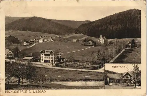 Ansichtskarte Enzklösterle 2 Bild: Stadtpartie und Forstamt 1912