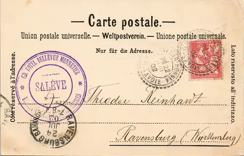 Chamonix-Mont-Blanc Mont Blanc Vue prise du Salve Baudenstempel 1902