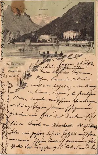 Ansichtskarte Lugano Vorläufer AK Hotel Reichmann au Lac Paradiso 1897
