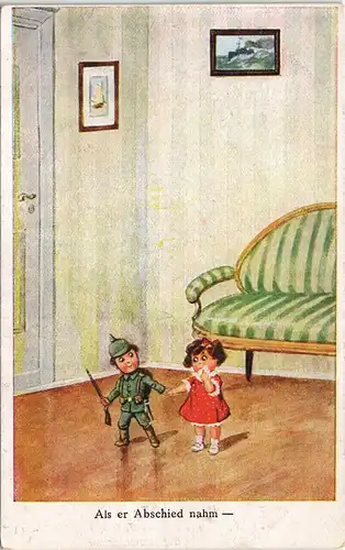 Ansichtskarte  Kinder als Soldaten, Als er Abschied nahm 1916