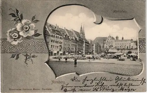 Ansichtskarte Nürnberg Marktplatz 1911 Passepartout
